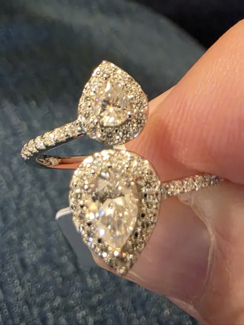 NWT Double Pear Shaped 1.15CT Moissanite 925 Silver Ring Size 6.